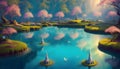 Fantasy Castle city anime art of magestic fortess in fairy land royal background ai generated