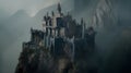 Fantasy castle on the cliff. 3d render. Fantasy landscape. Royalty Free Stock Photo