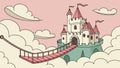 Fantasy Castle on Cloud Island with Connecting Bridge, vector design Generative AI Royalty Free Stock Photo