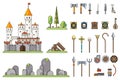 Fantasy Castle Game Weapons Screen Concept Adventurer RPG Flat Design Magic Fairy Tail Icon Template Vector Royalty Free Stock Photo