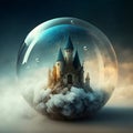 A castle in a glass sphere above the clouds Royalty Free Stock Photo