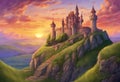 Fantasy Castle on a Hilltop: Enchanted Skies and Rolling Hills