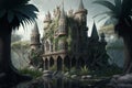 Fantasy castle in the jungle. Fantasy landscape. Generative AI Royalty Free Stock Photo