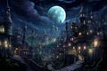 Fantasy castle in the night, Digital painting, Fairy tale