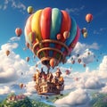 fantasy castle rises into the air in hot air balloons blue sky Royalty Free Stock Photo