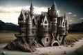 Fantasy castle on the sand. Vintage style