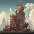 Fantasy castle in the steampunk style. 3d render illustration