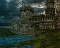 Fantasy castle with stormy clouds