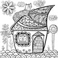 Fantasy cat house coloring page for adults and children Royalty Free Stock Photo