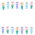 Fantasy cat mermaid funny Kawaii face with pink cheeks, pastel colors blue pink lilac isolated on white background. Can be used