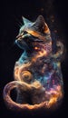 Fantasy cat with smoke in the galaxy. Colorful illustration. Royalty Free Stock Photo