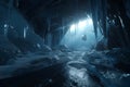 Fantasy cave with ice and stalactites. 3d rendering