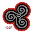 Fantasy Celtic disk ornament with triple spiral and Breton symbols. Ethnic symbol of trickle spiral. Print for logo, icon, tattoo