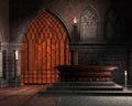 Fantasy chapel with a coffin