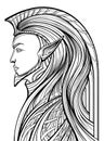 Fantasy character in profile, magic Elf King in crest or crown forming an arch, with big pointed ears and chin