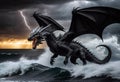 Fantasy charcoal black dragon created with Generative AI