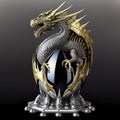fantasy chrom dragon egg, shimmering,Illustration isolated on black clean background,space for text,stature,sculpture