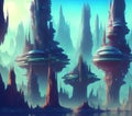 Fantasy City on Alien Planet, Generative AI Illustration Royalty Free Stock Photo