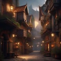 Fantasy city of thieves, Lawless city ruled by thieves\' guilds and shadowy criminals amidst narrow alleyways and secret passages