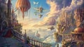 Fantasy Cityscape with Airships
