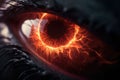 Fantasy close up of dragon eye. Magical animal. Macro shot of creature. Generative AI illustration
