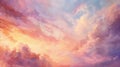 Fantasy cloudy sky background at sunset or sunrise. 3D illustration. Royalty Free Stock Photo