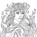 Fantasy coloring page for adults with beautiful girl elf