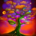 Fantasy colourful tree, AI generative tools Royalty Free Stock Photo