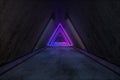 Fantasy concrete tunnel building with glowing neon light. 3d rendering