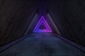 Fantasy concrete tunnel building with glowing neon light. 3d rendering