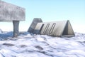 Fantasy concrete tunnel building, triangle tunnel. 3d rendering