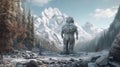 Fantasy Creature Golem. Fantasy stone giant made of rock standing of snowy mountains. Generative AI