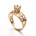 Fantasy Crown Engagement Ring In Yellow Gold - Uhd Image Royalty Free Stock Photo