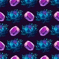 Fantasy Crystal Flower Seamless Pattern in Neon Colors Royalty Free Stock Photo