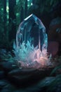 Fantasy crystal in the forest. 3d illustration. Fantasy landscape.