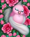 Fantasy Cute and Adorable Kawaii Fluffy Long Tailed Pink Bird