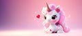 Fantasy cute 3d unicorn with big pink heart. Royalty Free Stock Photo