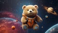 Cute funny cartoon bear in space poster fantasy creative adorable science