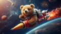 Cute funny cartoon bear in space poster fantasy creative adorable science dreaming