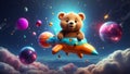Cute funny cartoon bear in space fantasy fantasy creative adorable science dreaming