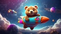 Cute funny cartoon bear in fantastic fantasy fantasy creative adorable science dreaming