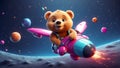 Cute funny cartoon bear in fantastic fantasy fantasy futuristic adorable science dreaming