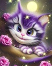 Fantasy Cute Kawaii baby Cheshire cat kitten Royalty Free Stock Photo