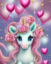 Fantasy Cute Kawaii Valentine Baby Unicorn