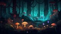 Fantasy dark forest with mushrooms. Vector illustration for your design. Royalty Free Stock Photo