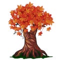 Fantasy deciduous tree in the fall isolated on white background. Golden autumn in the enchanted forest. Vector cartoon