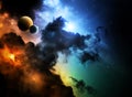 Fantasy deep space nebula with planet Royalty Free Stock Photo