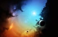 Fantasy deep space nebula with planet Royalty Free Stock Photo