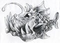 Fantasy deep water fish - pencil sketch