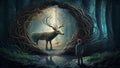 Fantasy deer in the wild forest